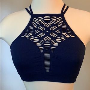 Navy laser cut bra